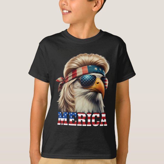 Camiseta Funny Eagle Merica 4 de julho Loira Wig Mullet Fun (Frente)