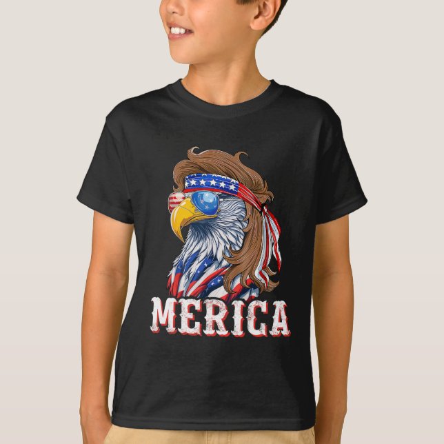 Camiseta Funny Eagle Mullet 4th Of July Usa American Flag M (Frente)