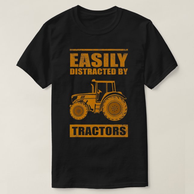 Camiseta Funny Easily Distracted By Tractors Gift Cool Farm (Frente do Design)