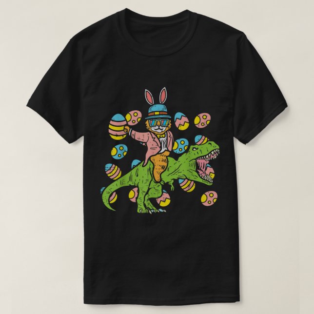 Camiseta Funny Easter Bunny Riding T-Rex (Frente do Design)