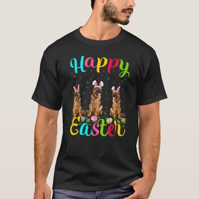 Camiseta Funny Easter Egg Bunny German Shepherd Dog Happy E (Frente)
