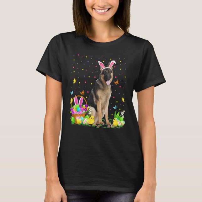 Camiseta Funny Easter Egg Hunting German Shepherd Dog Easte (Frente)