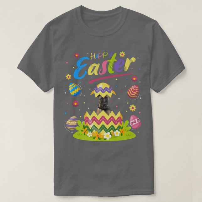Camiseta Funny Easter Egg Lover Belgian Malinois Dog Happy  (Frente do Design)