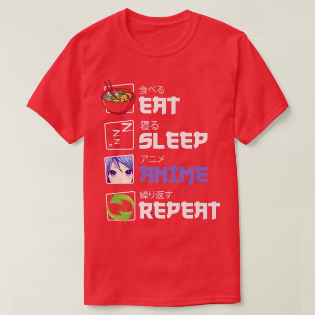 Camiseta Funny  Eat Sleep Anime Repeat Anime Japan Manga Gi (Frente do Design)