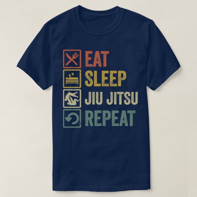 Camiseta Funny Eat Sleep Jiu jitsu Repeat Distressed Retro  (Frente do Design)