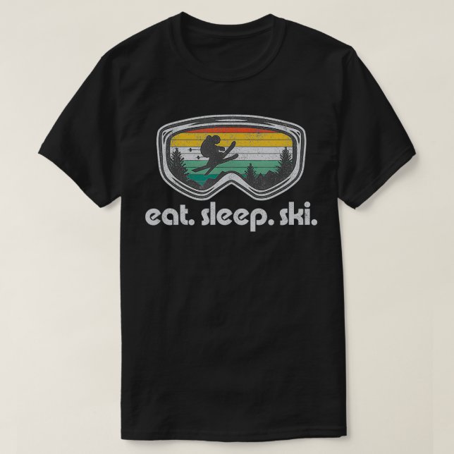 Camiseta Funny Eat Sleep Ski Mountain Resort Skiing Retro S (Frente do Design)