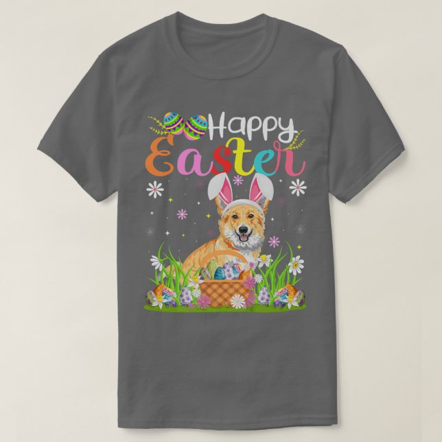 Camiseta Funny Egg Hunt Bunny Cardigan Welsh Corgi Dog Happ (Frente do Design)