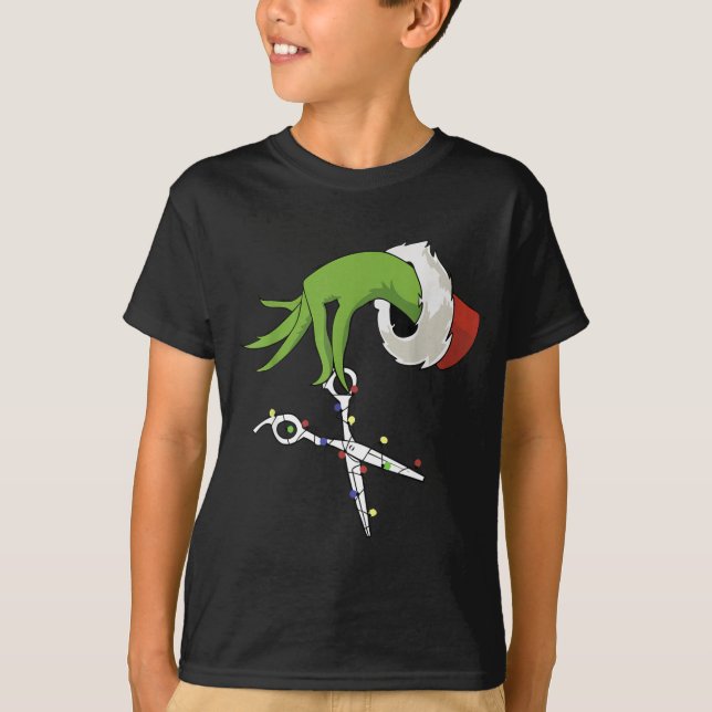 Camiseta Funny Elf Hands Hair Stylist Hairdresser Scissor B (Frente)
