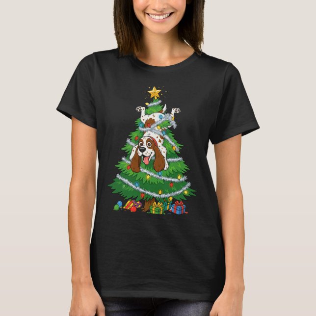 Camiseta Funny English Springer Spaniel Dog Christmas Tree  (Frente)