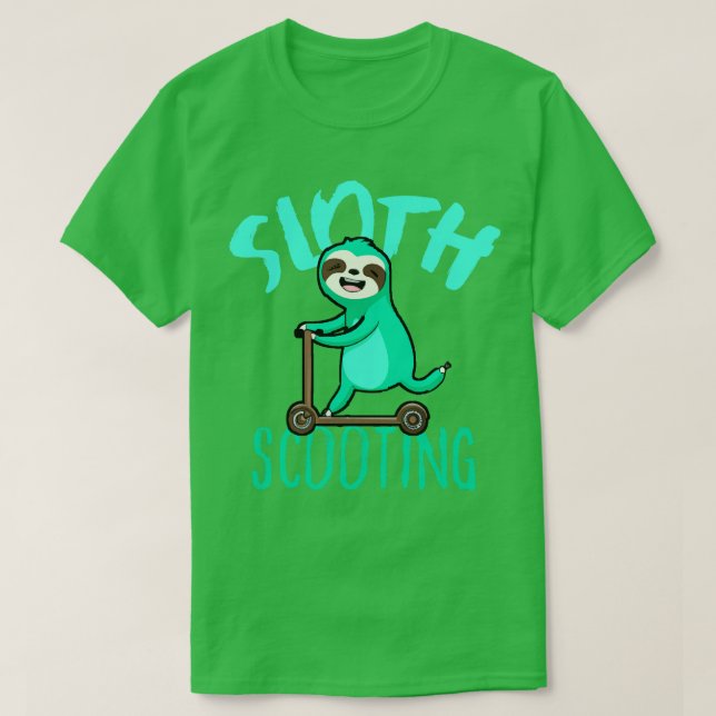 Camiseta Funny EScooter Cute Kawaii Sloth Dirigindo Patinet (Frente do Design)