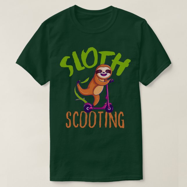 Camiseta Funny EScooter Cute Kawaii Sloth Dirigindo Patinet (Frente do Design)
