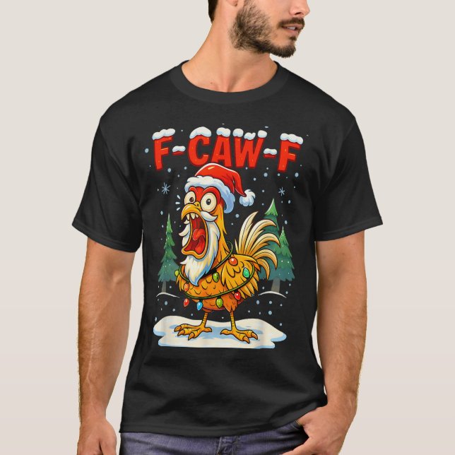 Camiseta Funny F-caw-f Christmas Chicken Xmas Lights Santa  (Frente)