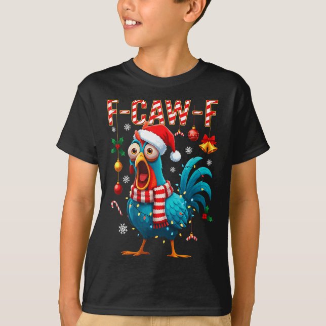Camiseta Funny F-caw-f Christmas Chicken Xmas Lights Santa  (Frente)