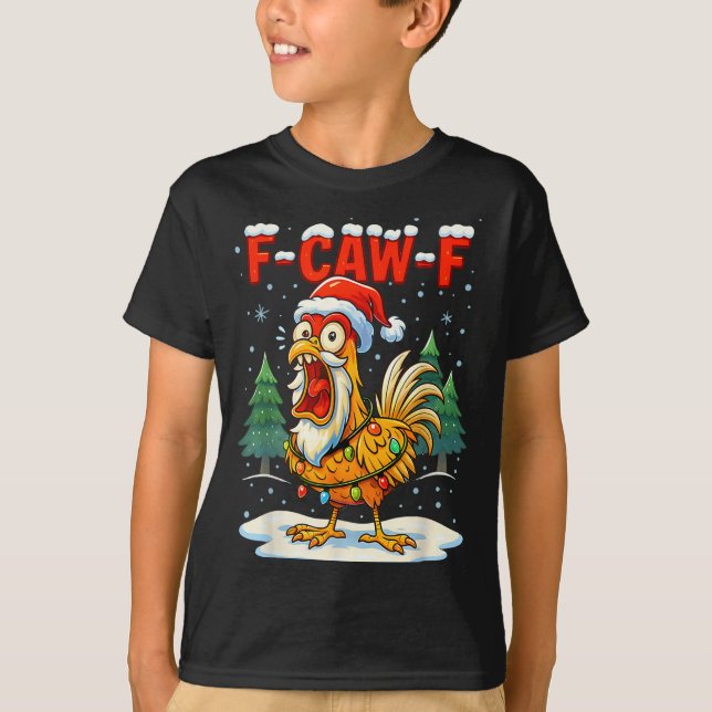 Camiseta Funny F-caw-f Christmas Chicken Xmas Lights Santa  (Frente)