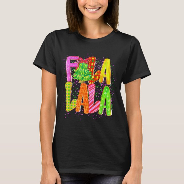 Camiseta Funny Fa La La Coquette Bow Checkered Christmas Tr (Frente)