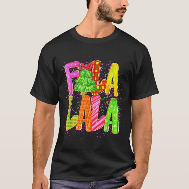 Camiseta Funny Fa La La Coquette Bow Checkered Christmas Tr (Frente)