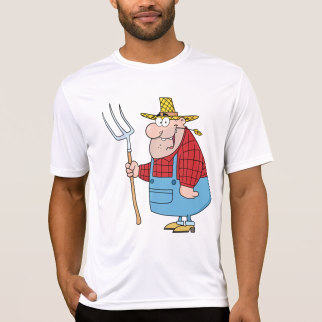 Camiseta Funny Farmer Pitchfork Overalls and Straw Hat (Frente)