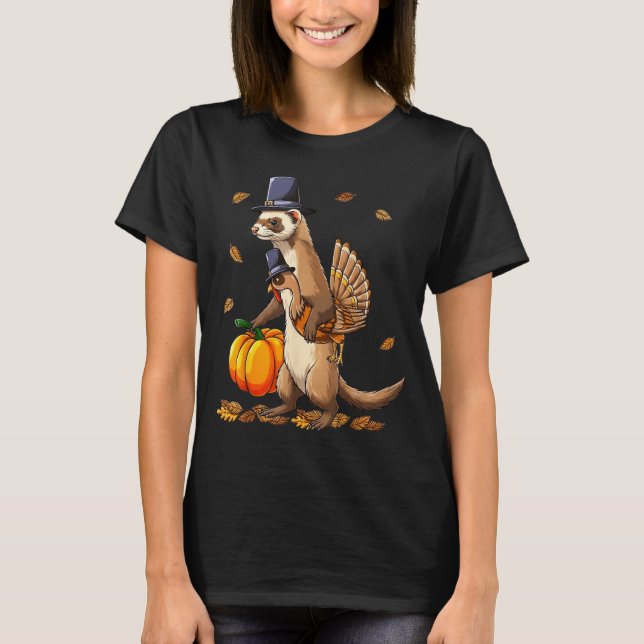 Camiseta Funny Ferret Turkey Pumpkin Thanksgiving Gift Men  (Frente)