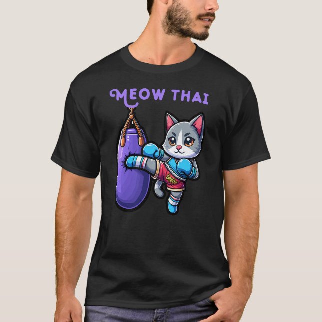 Camiseta Funny Fighter Cat Meow Thai Boxing Thailand Muay T (Frente)