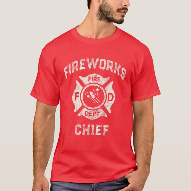 Camiseta Funny FIREWORKS CHEFE Bombeiro America Boné (Frente)