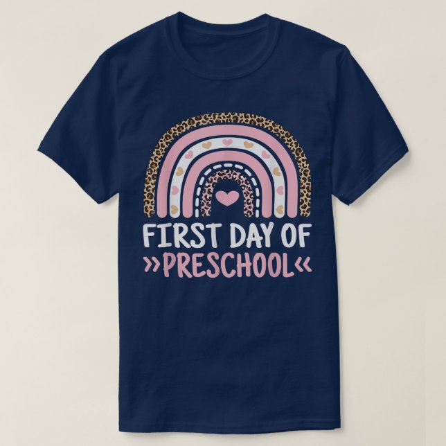 Camiseta Funny First Day Of School Preschool Leopard Rainbo (Frente do Design)