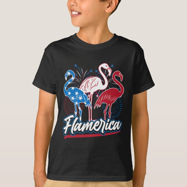 Camiseta Funny Flamingo 4º De Julho Bandeira Americana Patr (Frente)
