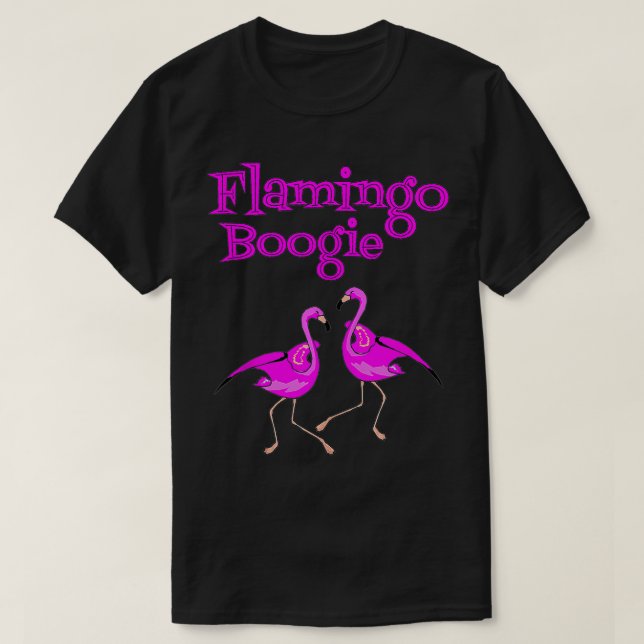 Camiseta Funny Flamingo Boogie Pássaros Tropicais Dançantes (Frente do Design)