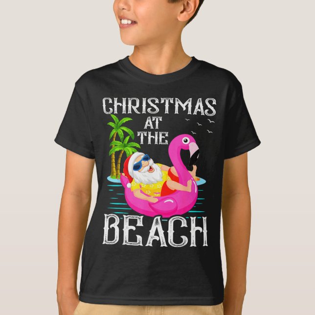 Camiseta Funny Flamingo Float Santa Claus Christmas At The  (Frente)