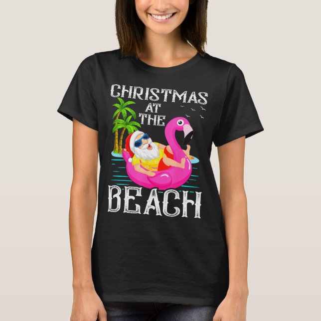 Camiseta Funny Flamingo Float Santa Claus Christmas At The  (Frente)