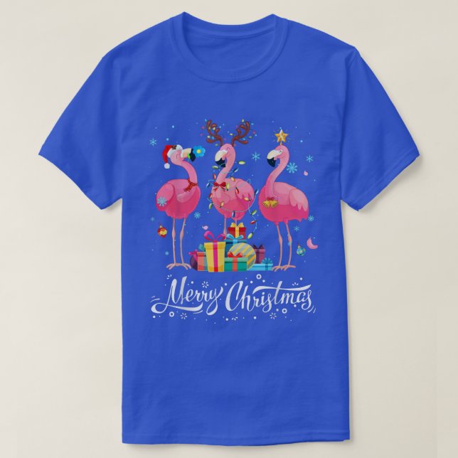 Camiseta Funny Flamingo Lights Santa Hat Sweater Xmas Tree  (Frente do Design)