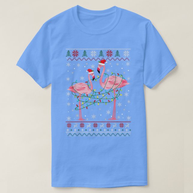 Camiseta Funny Flamingo Lights Tangida Feia Fora De Natal (Frente do Design)