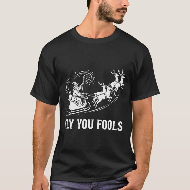 Camiseta Funny Fly You Fools Santa Sleigh Reindeer Christma (Frente)