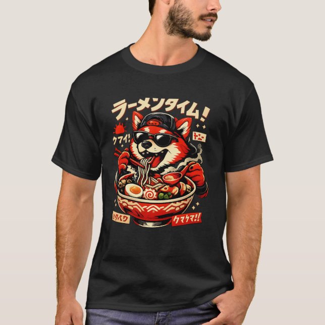 Camiseta Funny Food Art T-Shirt – Japanese Ramen Animal Gra (Frente)
