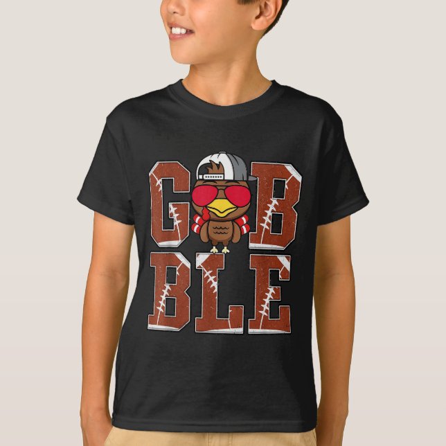 Camiseta Funny Football Gobble Turkey Thanksgiving Boys Kid (Frente)