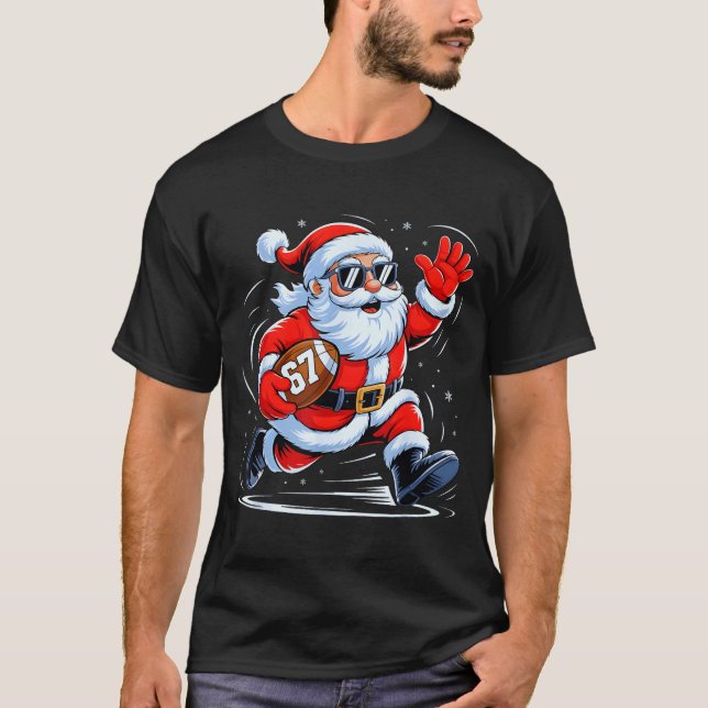Camiseta Funny Football Santa 67 Christmas Xmas Holiday Boy (Frente)