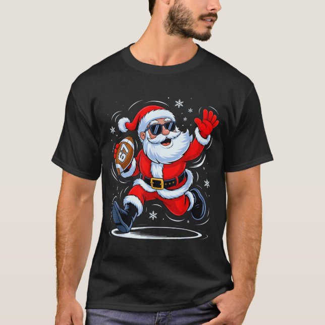 Camiseta Funny Football Santa 67 Christmas Xmas Holiday Boy (Frente)