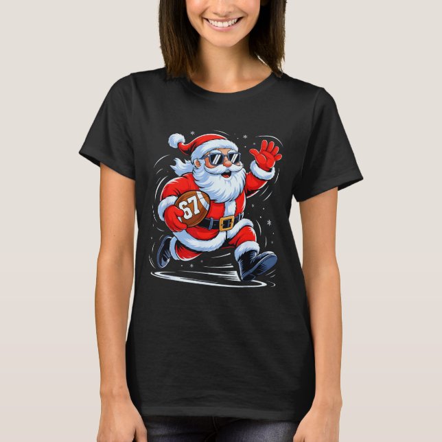 Camiseta Funny Football Santa 67 Christmas Xmas Holiday Boy (Frente)