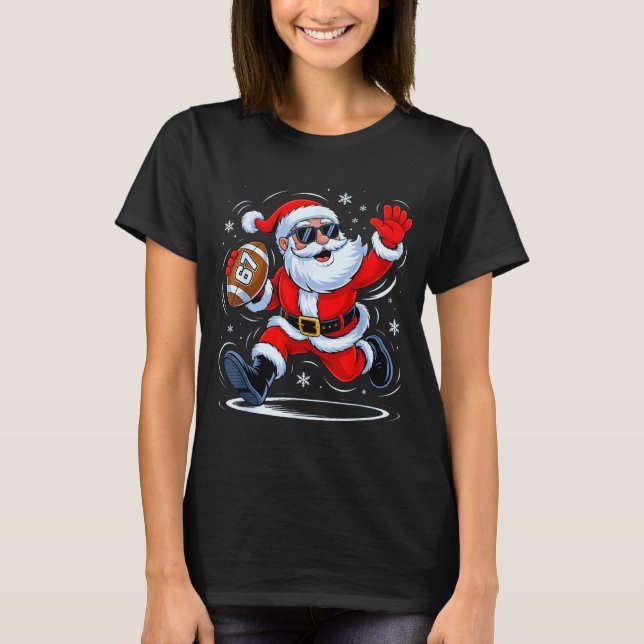 Camiseta Funny Football Santa 67 Christmas Xmas Holiday Boy (Frente)