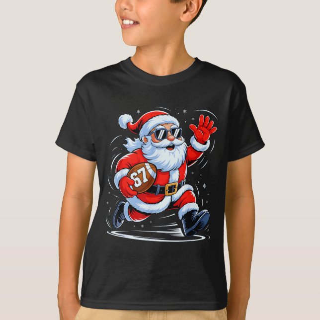 Camiseta Funny Football Santa 67 Christmas Xmas Holiday Boy (Frente)