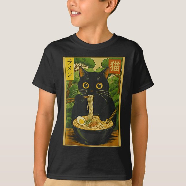 Camiseta Funny Forest Ramen Cat Japanese Noodle Kitten  (Frente)