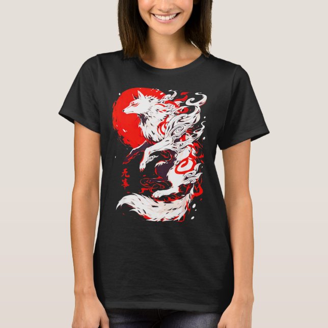 Camiseta Funny Fox Animal Cute Okami Basic Japan Style Retr (Frente)