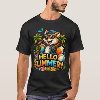Camiseta Funny Fox Hello Summer Cartoon Design