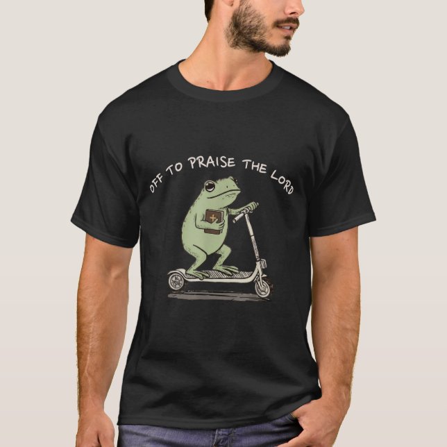 Camiseta Funny Frog Off To Praise The Lord Christian Scoote (Frente)