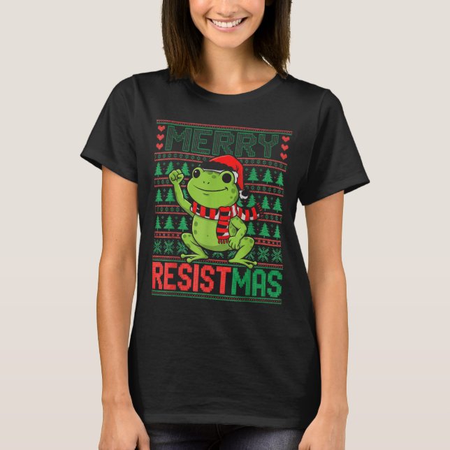 Camiseta Funny Frog Retro Merry Resistmas Litical Ugly Chri (Frente)