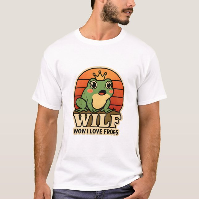 Camiseta Funny Frog T-Shirt – WILF Wow I Love Frogs Retro F (Frente)