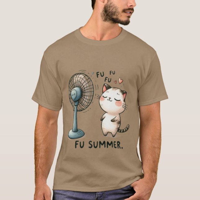 Camiseta Funny "FU Summer" Cute Cat Cooling Fan ✨☀️🐈 (Frente)