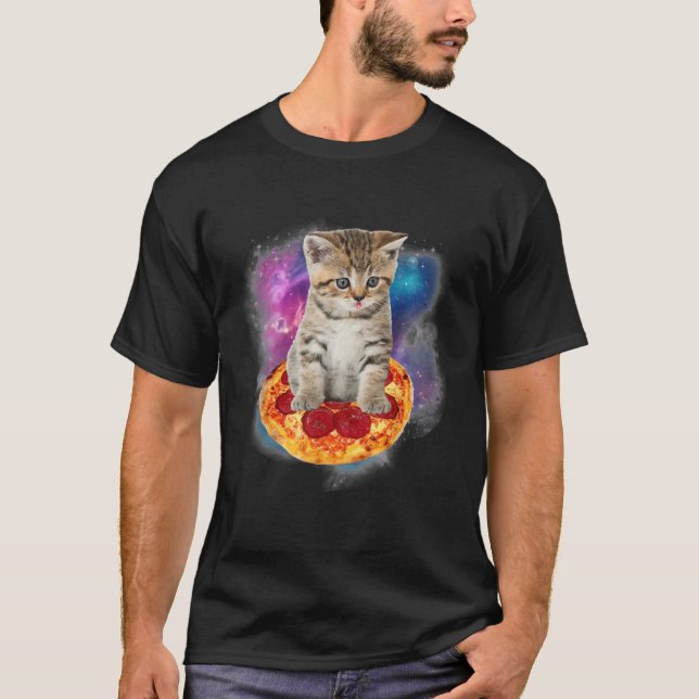 Camiseta Funny Galaxy Cat Space Cat Eat Pizza and Taco (Frente)
