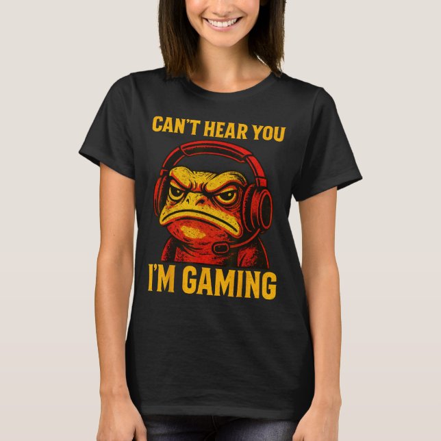 Camiseta Funny Gamer Frog Men Women Boys Can't Hear You Vid (Frente)