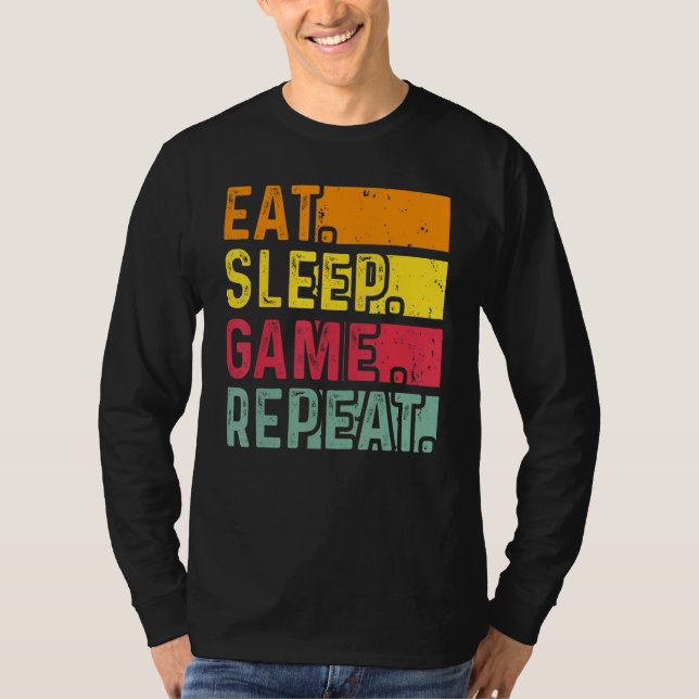 Camiseta Funny Gamer Quote Eat Sleep Game Repeat, Cool Vint (Frente)