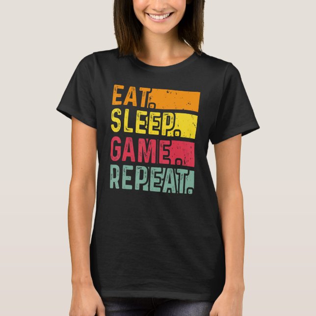 Camiseta Funny Gamer Quote Eat Sleep Game Repeat, Cool Vint (Frente)